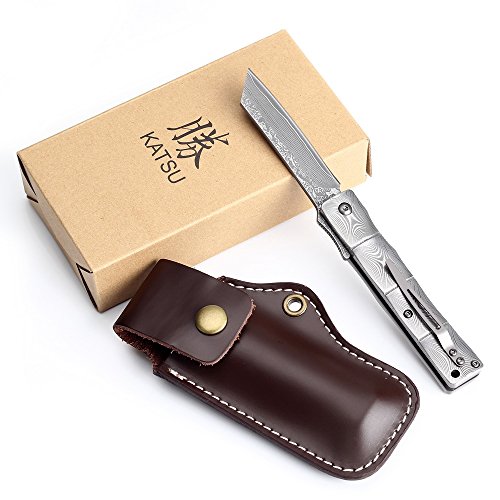 KATSU Handmade Bamboo Damascus Steel Folding Knife