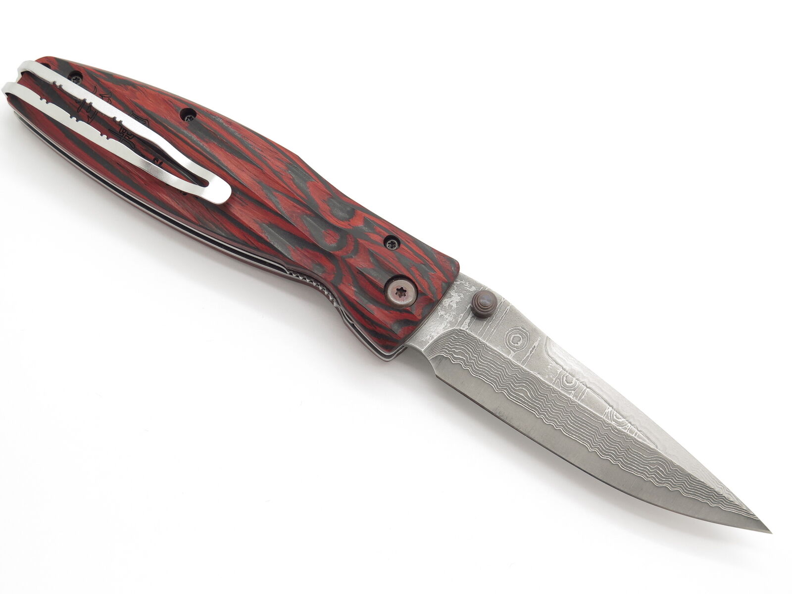 Ieyasu Samurai VG-10 Red Damascus Folding Knife