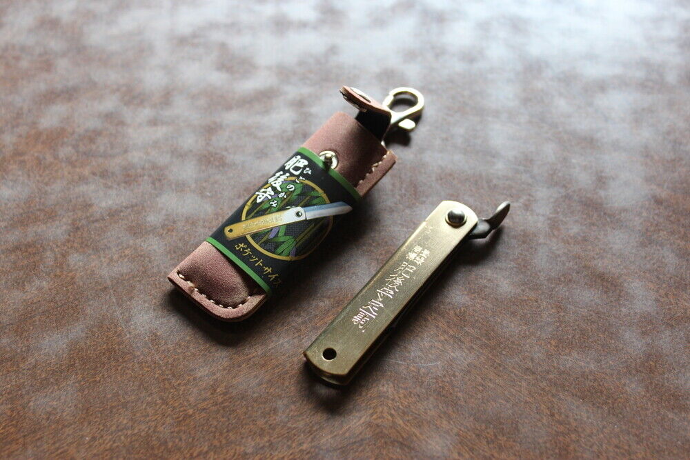Blue Higonokami pocket knife with 50mm holder