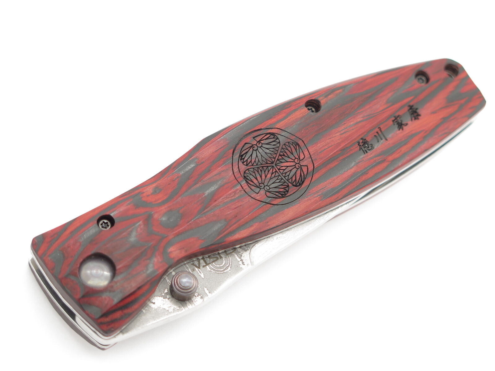 Ieyasu Samurai VG-10 Red Damascus Folding Knife