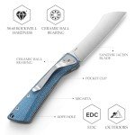 TRIVISA Higonokami Folding Pocket Knife for Men，3.3" 14C28N Satin Camping EDC Knives with Clip Micarta Handle，Norma-04L