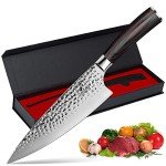 imarku Damascus Chef Knife, 8 inch Kitchen Knife Ultra Sharp Cooking Knife HC German Stainless Steel Japanese Knife for Kitchen, Hand-Hammered Design, Ergonomic Handle, Christmas Gifts for Women/Men