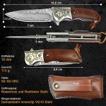 AUBEY Damascus Pocket Knife with Clip, Damascus Knife Folding Knife with VG10 Damascus Steel Blade, Wooden Handle, Foldable EDC Knife for Outdoor Survival Collection Gift