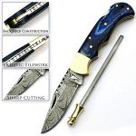 Handmade Damascus Pocket Knife for Men - 6.5 Inch Damascus Knife with Sheath - Damascus Folding Knife - Damascus Hunting Knife - Damascus Steel Pocket Knives with Back Lock for EDC, Camping, Hiking