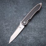 KATSU Camping Pocket Folding Japanese Knife, Titanium & Carbon Fiber Handle, Frame Lock, Stonewashed Blade and Titanium Clip, Leather Sheath…