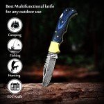 Handmade Damascus Pocket Knife for Men - 6.5 Inch Damascus Knife with Sheath - Damascus Folding Knife - Damascus Hunting Knife - Damascus Steel Pocket Knives with Back Lock for EDC, Camping, Hiking