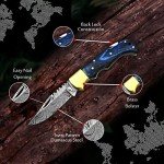 Handmade Damascus Pocket Knife for Men - 6.5 Inch Damascus Knife with Sheath - Damascus Folding Knife - Damascus Hunting Knife - Damascus Steel Pocket Knives with Back Lock for EDC, Camping, Hiking