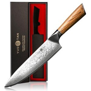 YUSOTAN Damascus Japanese Chef Knife 8 inch Cooking Knife Super Sharp Damascus kitchen Knife High Carbon Stainless Steel Meat Knife and BBQ Knife with Ergonomic Solid Wood Handle（Gift Box）