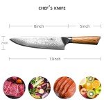 YUSOTAN Damascus Japanese Chef Knife 8 inch Cooking Knife Super Sharp Damascus kitchen Knife High Carbon Stainless Steel Meat Knife and BBQ Knife with Ergonomic Solid Wood Handle（Gift Box）