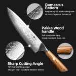 YUSOTAN Damascus Japanese Chef Knife 8 inch Cooking Knife Super Sharp Damascus kitchen Knife High Carbon Stainless Steel Meat Knife and BBQ Knife with Ergonomic Solid Wood Handle（Gift Box）