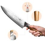 YUSOTAN Damascus Japanese Chef Knife 8 inch Cooking Knife Super Sharp Damascus kitchen Knife High Carbon Stainless Steel Meat Knife and BBQ Knife with Ergonomic Solid Wood Handle（Gift Box）