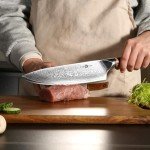 YUSOTAN Damascus Japanese Chef Knife 8 inch Cooking Knife Super Sharp Damascus kitchen Knife High Carbon Stainless Steel Meat Knife and BBQ Knife with Ergonomic Solid Wood Handle（Gift Box）