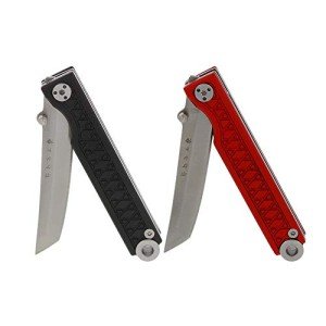 StatGear Pocket Samurai Micro Folding Knife - Everyday Carry 440C Stainless Steel Tanto Blade - Higonokami Style EDC Knife with Keychain Loop - Black/Red