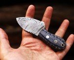Ancilla Handmade Damascus Hunting Knife - EDC Camping Knife - Fixed Blade Mini Pocket Predator Hunter Viking Knife - Full Tang Bushcraft and Skinning knife with leather sheath
