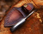 Ancilla Handmade Damascus Hunting Knife - EDC Camping Knife - Fixed Blade Mini Pocket Predator Hunter Viking Knife - Full Tang Bushcraft and Skinning knife with leather sheath