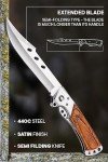 Long Blade Folding Knife - Sharp Hunting Hiking Camping Tactical Survival Work Knives for Men Women - Foldable Large Knife with Rosewood Handle - Fits any Knife Sharpener - Stocking Stuffers Gifts 4172