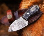 Ancilla Handmade Damascus Hunting Knife - EDC Camping Knife - Fixed Blade Mini Pocket Predator Hunter Viking Knife - Full Tang Bushcraft and Skinning knife with leather sheath