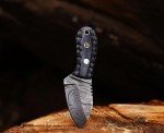 Ancilla Handmade Damascus Hunting Knife - EDC Camping Knife - Fixed Blade Mini Pocket Predator Hunter Viking Knife - Full Tang Bushcraft and Skinning knife with leather sheath