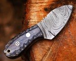 Ancilla Handmade Damascus Hunting Knife - EDC Camping Knife - Fixed Blade Mini Pocket Predator Hunter Viking Knife - Full Tang Bushcraft and Skinning knife with leather sheath