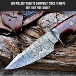 BIGCAT ROAR 10″ PATENTED Handmade Damascus Hunting Knife with Leather Sheath - Ideal for Skinning, Camping, Outdoor - EDC Fixed Blade Bushcraft Knife with Walnut Wood Handle - Predator Hunter
