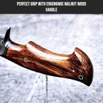 BIGCAT ROAR 10″ PATENTED Handmade Damascus Hunting Knife with Leather Sheath - Ideal for Skinning, Camping, Outdoor - EDC Fixed Blade Bushcraft Knife with Walnut Wood Handle - Predator Hunter