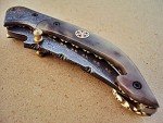 Limited Edition - FNA-32 Custom Handmade Damascus Steel Folding Knife - Beautiful Camel Bone Handle with Damascus Steel Bolsters (Colored Bone)