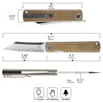 Miki Camping Pocket Folding Japanese Knife, Frag Pattern brass Handle, Japanese SLD-MAGIC Steel Blade, Pocket Clip, Camping Outdoor Fishing And Everyday Carry EDC Knife