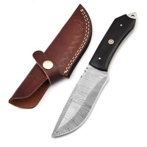 SharpWorld Beautiful Damascus Knife Made Of Remarkable Damascus Steel Buffalo Horn Handle -Best Hunting Knife With Brown Sheath TJ110