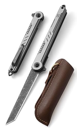 DRACHENADER Tanto Damascus pocket Knife Cool Knives for Men Handmade Damascus Tanto Folding Pocket Knife for Women, Slim Gentleman's Pocket Flip Knives Tactical Small EDC Knife, as Gift and Tool