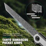 DRACHENADER Tanto Damascus pocket Knife Cool Knives for Men Handmade Damascus Tanto Folding Pocket Knife for Women, Slim Gentleman's Pocket Flip Knives Tactical Small EDC Knife, as Gift and Tool