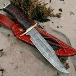 REG-734, Handmade Damascus Steel 13.5 Inches Hunting Knife - Rose Wood/Leather Handle