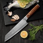 Ompusos Chef Knife 8 Inch, Super Sharp Pro Japanese Kitchen Knives, Damascus Chefs Knife VG-10 High Carbon Stainless Steel, Ergonomic Wooden Handle Cooking Knife, Gift Box for Family & Restaurant