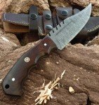 Poshland TR-42 Custom Handmade Damascus Steel Tactical Knife- Perfect Grip Wood Handle