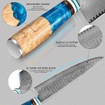 KEENZO Damascus Chef Knife 8 inch, Professional Kitchen Knives,Sharp High Carbon Stainless Steel Cooking Knife, Ergonomic Blue Resin & Natural Wood Handle with Gift Box for Home & Restaurant