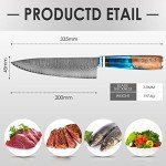 KEENZO Damascus Chef Knife 8 inch, Professional Kitchen Knives,Sharp High Carbon Stainless Steel Cooking Knife, Ergonomic Blue Resin & Natural Wood Handle with Gift Box for Home & Restaurant