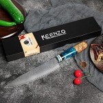 KEENZO Damascus Chef Knife 8 inch, Professional Kitchen Knives,Sharp High Carbon Stainless Steel Cooking Knife, Ergonomic Blue Resin & Natural Wood Handle with Gift Box for Home & Restaurant