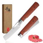 SENBON 440A Stainless Steel Super Sharp Japanese Pocket Folding Chef's Knife Peeling Utility Knife Natural Rosewood Handle Camping Travel Outdoor Portable Kitchen Knife