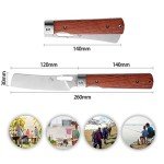 SENBON 440A Stainless Steel Super Sharp Japanese Pocket Folding Chef's Knife Peeling Utility Knife Natural Rosewood Handle Camping Travel Outdoor Portable Kitchen Knife