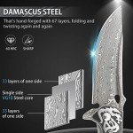 LOTHAR Damascus Pocket Knife for Men, Handmade Forged VG10 Damascus Folding Knife with Clip and Retro Leather Sheath, Men Gifts for Birthday, Anniversaries, Christmas Stocking Stuffers for Men (Black Sandalwood)