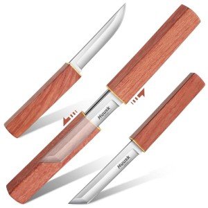 Huusk Camping Knife Fixed Blade 2 In 1 D2 Steel Japanese Samurai Knife for Men Bushcraft Knife for Outdoor Hiking Fishing