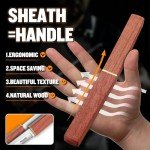 Huusk Camping Knife Fixed Blade 2 In 1 D2 Steel Japanese Samurai Knife for Men Bushcraft Knife for Outdoor Hiking Fishing