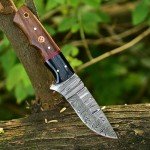 Best Merchants Knives Custom Handmade Hunting Knife Damascus Steel Survival Knife 8'' Overall Horn And Wood Handle With Sheath BM 003 Wood