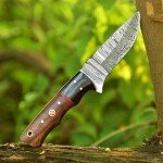 Best Merchants Knives Custom Handmade Hunting Knife Damascus Steel Survival Knife 8'' Overall Horn And Wood Handle With Sheath BM 003 Wood