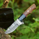 Best Merchants Knives Custom Handmade Hunting Knife Damascus Steel Survival Knife 8'' Overall Horn And Wood Handle With Sheath BM 003 Wood