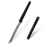 Carimee Japanese Pocket Knife- 4 Inch Slim Pocket Knife -Ball Bearing Pivot Flipper Knife, Sharp D2 Steel Tanto Blade, RoseWood Handle, Outdoor Hunting Camping Knife with Leather Case