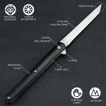 Carimee Japanese Pocket Knife- 4 Inch Slim Pocket Knife -Ball Bearing Pivot Flipper Knife, Sharp D2 Steel Tanto Blade, RoseWood Handle, Outdoor Hunting Camping Knife with Leather Case