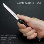 Carimee Japanese Pocket Knife- 4 Inch Slim Pocket Knife -Ball Bearing Pivot Flipper Knife, Sharp D2 Steel Tanto Blade, RoseWood Handle, Outdoor Hunting Camping Knife with Leather Case