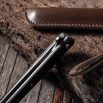 Carimee Japanese Pocket Knife- 4 Inch Slim Pocket Knife -Ball Bearing Pivot Flipper Knife, Sharp D2 Steel Tanto Blade, RoseWood Handle, Outdoor Hunting Camping Knife with Leather Case