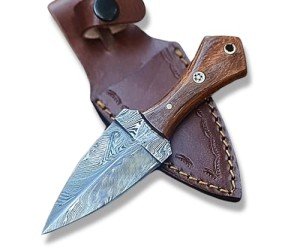 JNR Traders 6 Inch Handmade Small Damascus Knife with Sheath, 3 inch Mini Fixed Blade Knife Edc, Neck Knife, Double Edge Knife 3814