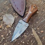 JNR Traders 6 Inch Handmade Small Damascus Knife with Sheath, 3 inch Mini Fixed Blade Knife Edc, Neck Knife, Double Edge Knife 3814